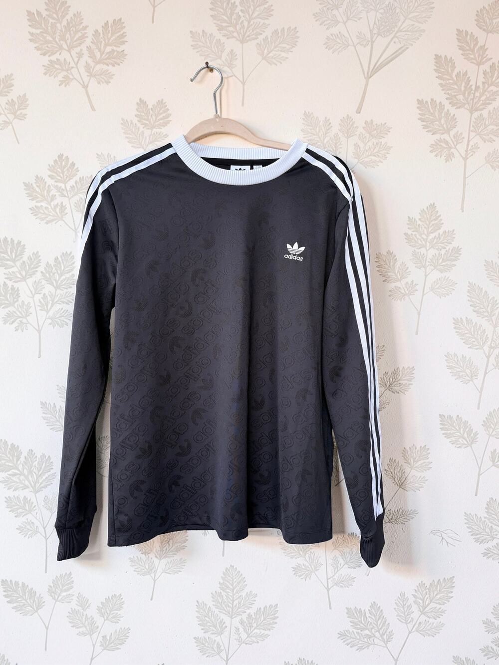 Adidas Originals 2XL Black Monogram Trefoil Long Sleeve Shirt 3 Stripe Logo